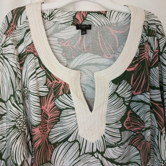 Talbots 2X Tunic Top Tropical Floral Embroidered Pima Cotton Modal Resortwear - Picture 3 of 12